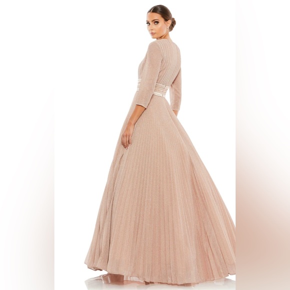 Ieena for Mac Duggal shimmering pleated a-line 3/4 sleeve gown rose gold size 16 - Picture 2 of 14